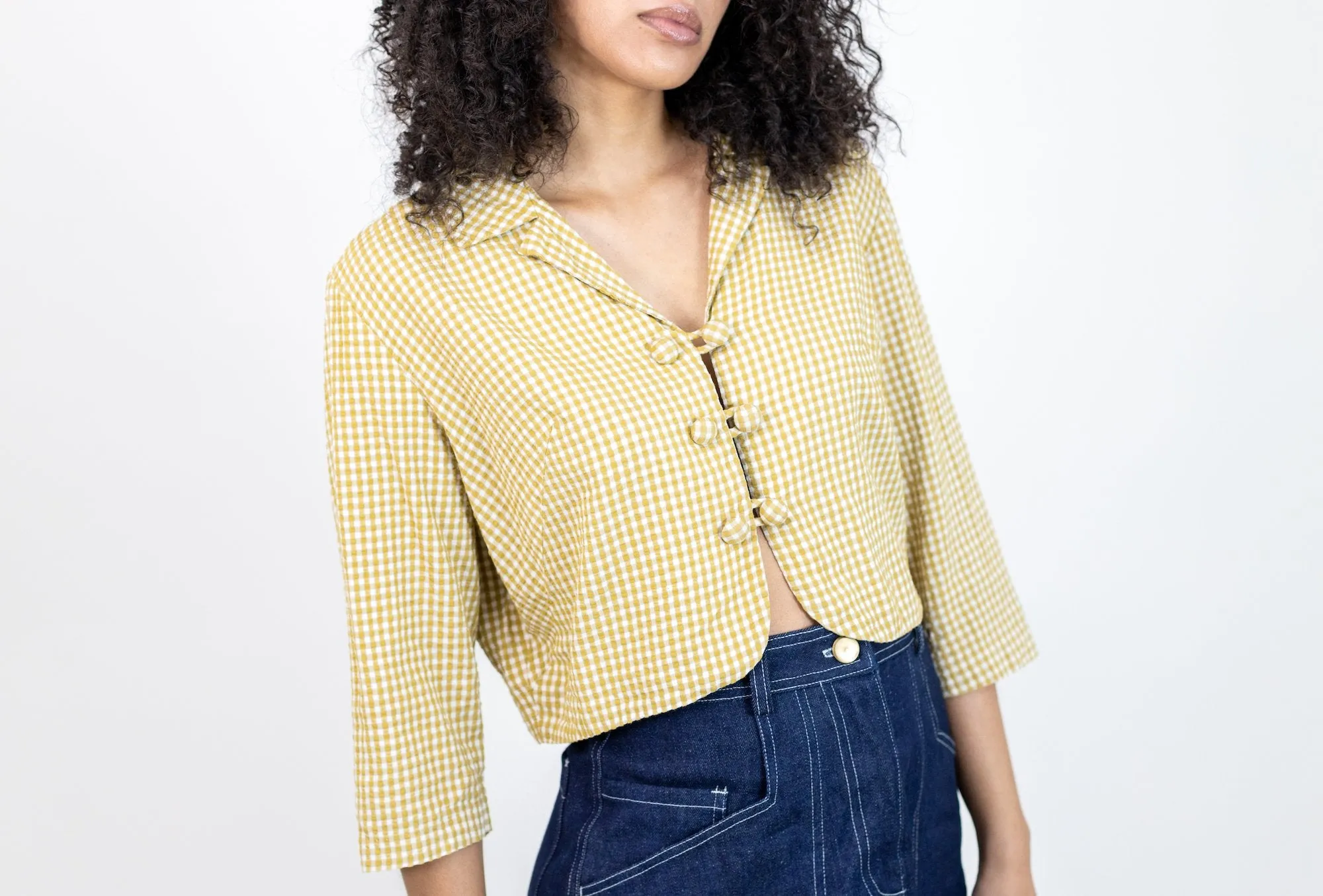 1960s Yellow Seersucker Crop Top