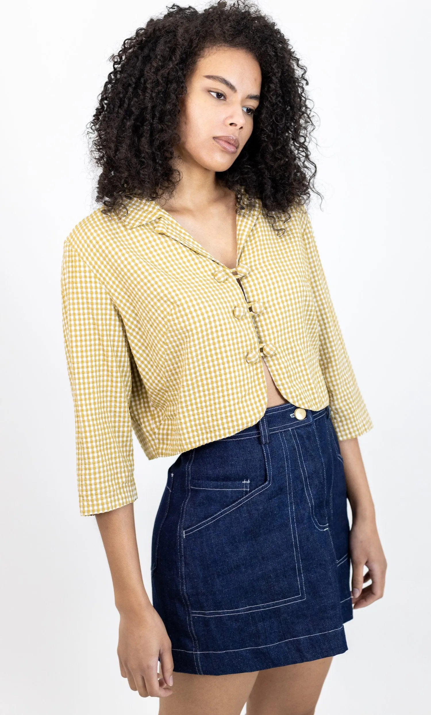 1960s Yellow Seersucker Crop Top