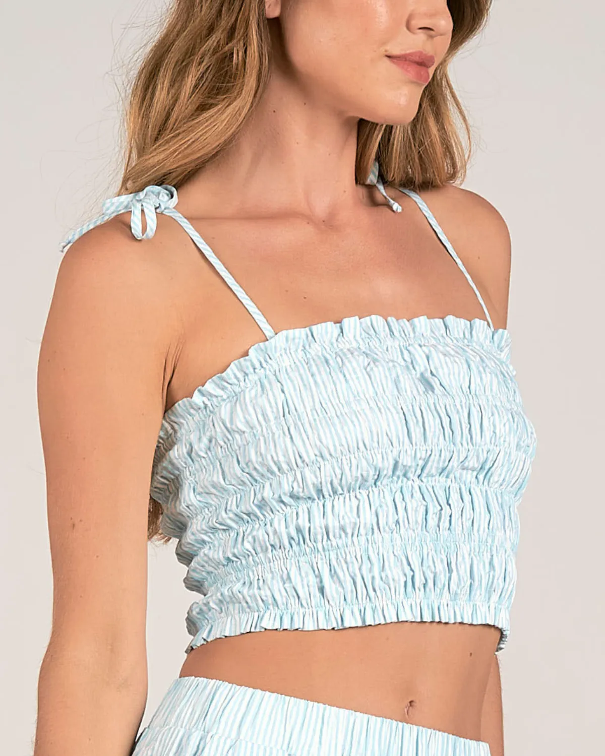 2024 Elan Smocked Seersucker Crop Tank Top - Ss11243