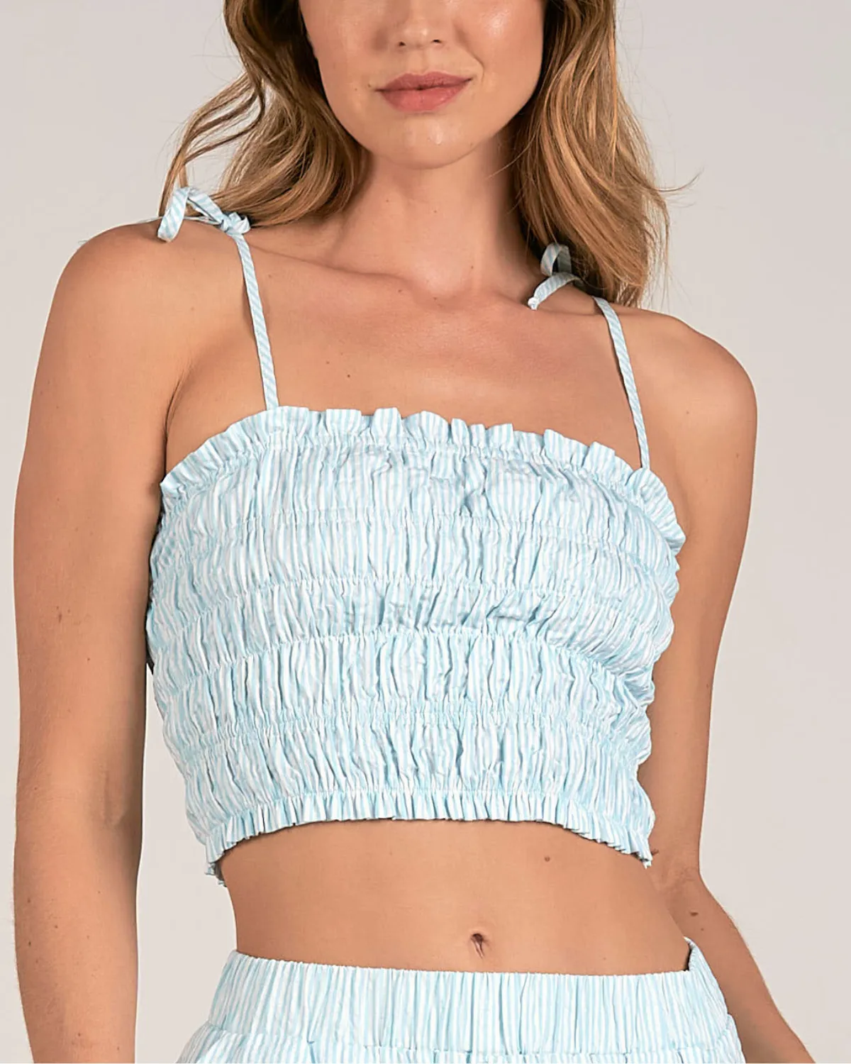 2024 Elan Smocked Seersucker Crop Tank Top - Ss11243