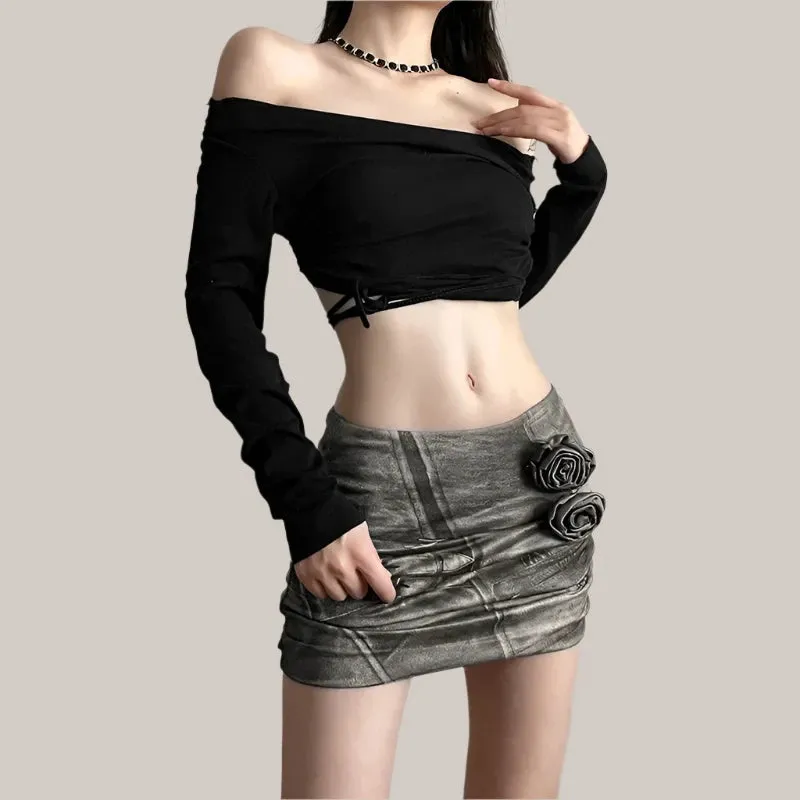 3d Floral Appliques Mini Skirts Sexy New in Micro Skirt Extreme Y2k Harajuku Fashion Streetwear Women Bottoms P94-BF17