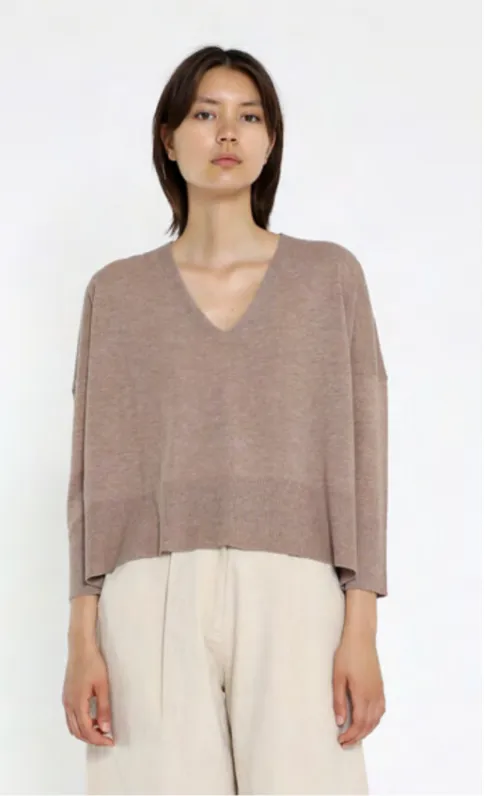 7115 by Szeki Summer V-neck Sweater Taupe