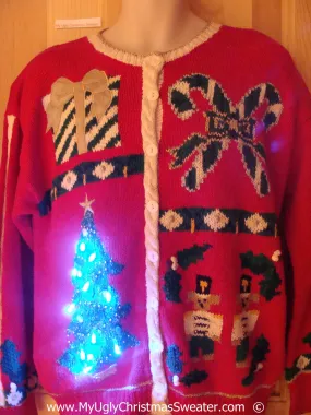 80s Christmas Sweater with Lights Tree, Nutcracker, Candycanes (g237)