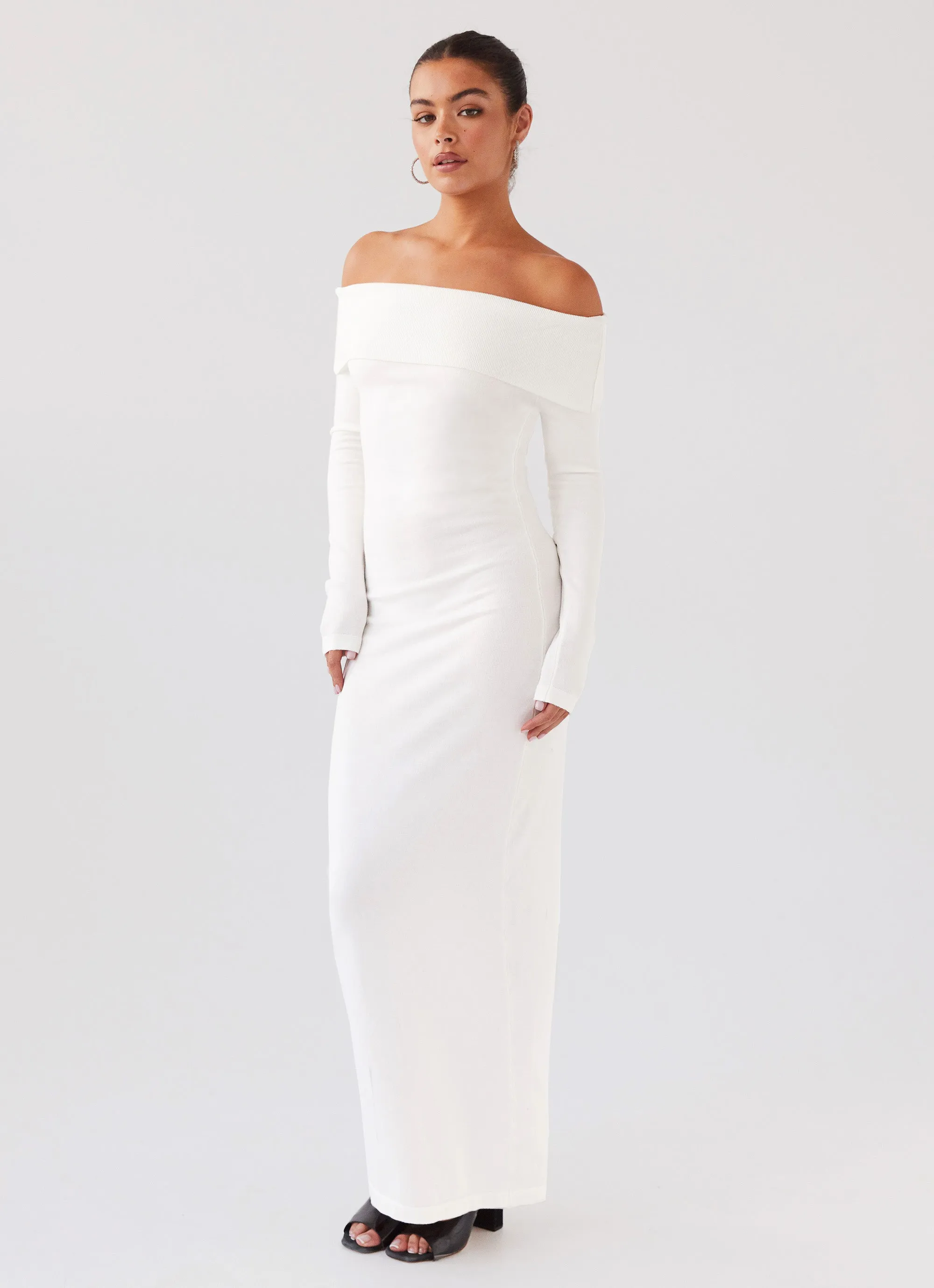 Alexandra Off Shoulder Knit Maxi Dress - Ivory