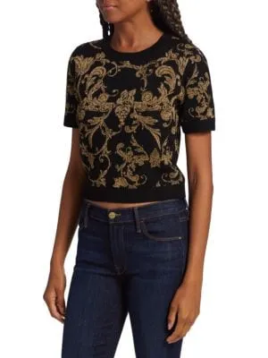 Alice   Olivia
 Ciara Jacquard Knit Crop Sweater