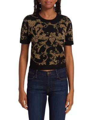 Alice   Olivia
 Ciara Jacquard Knit Crop Sweater