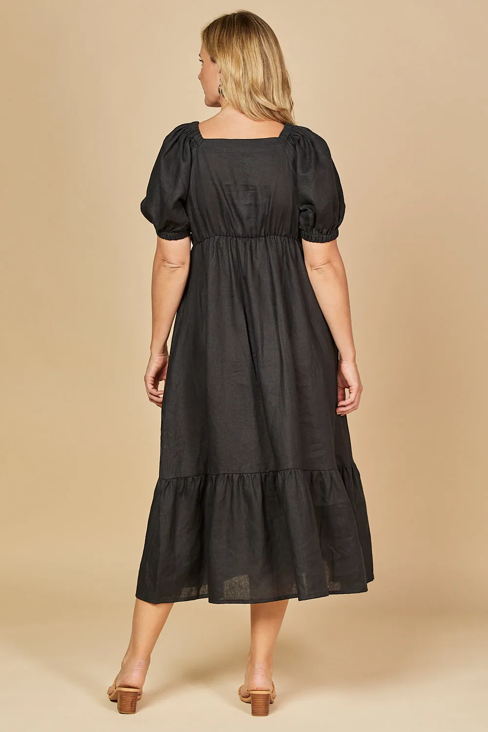 Alison Linen Maxi Dress in Black