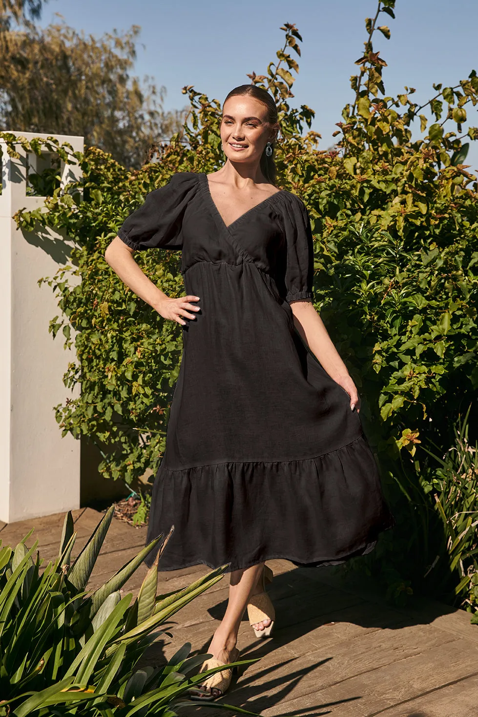 Alison Linen Maxi Dress in Black