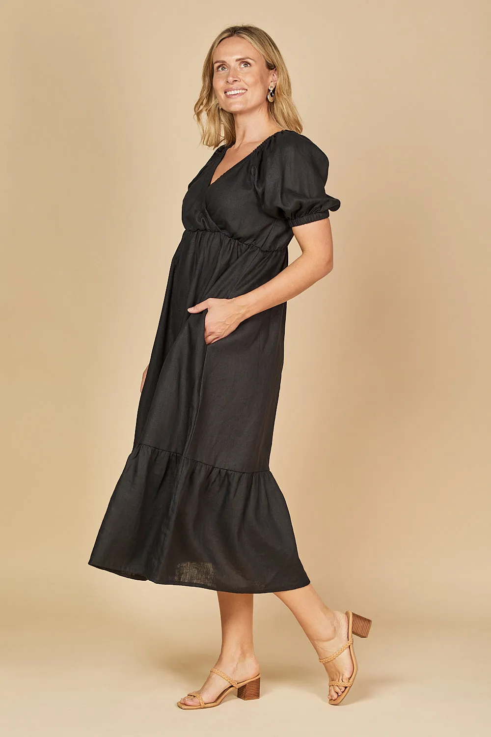 Alison Linen Maxi Dress in Black