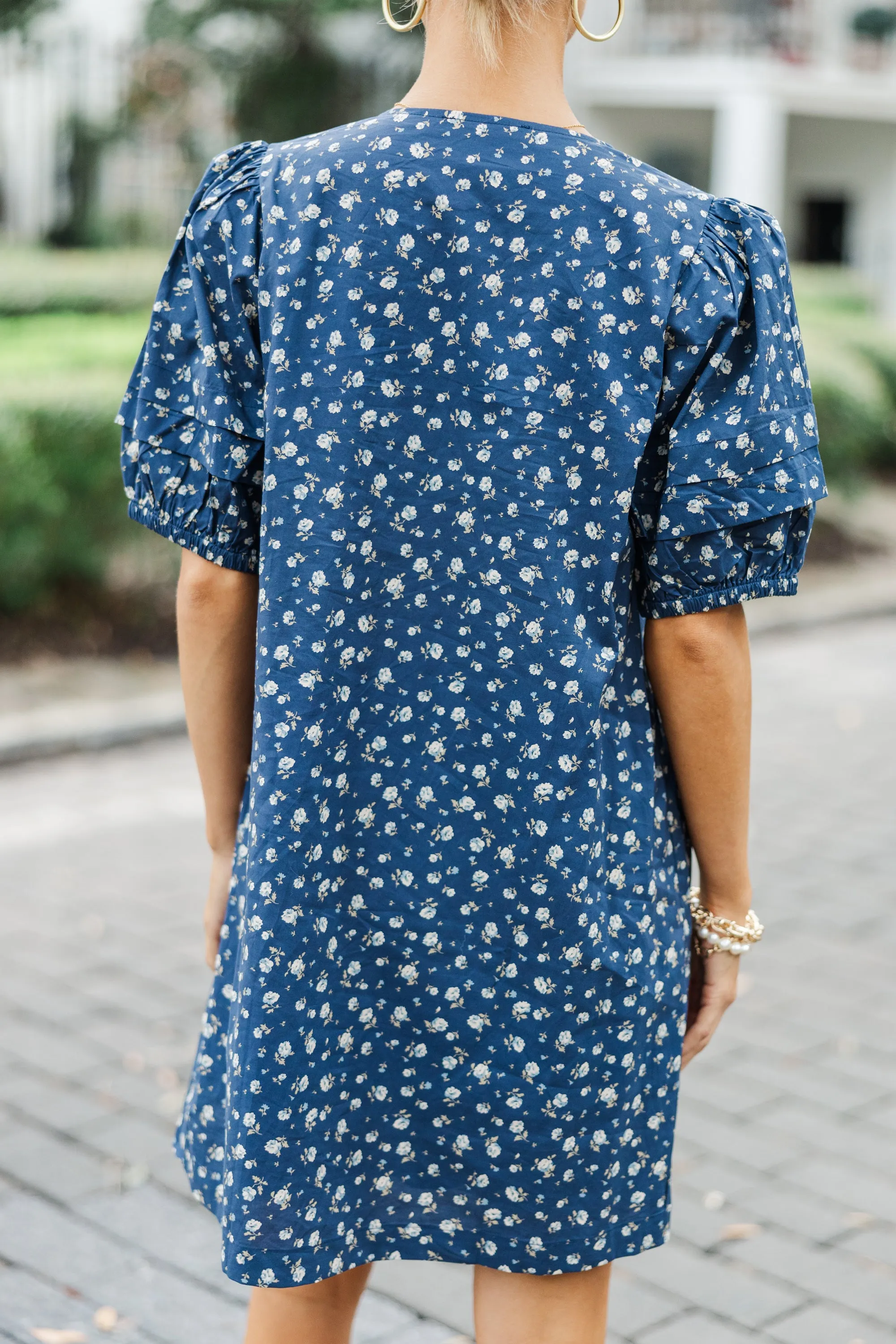 All On Your Own Navy Ditsy Floral Dress