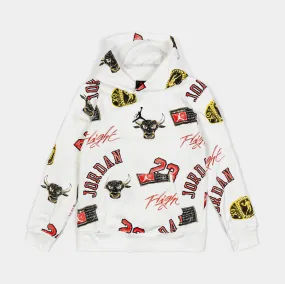 All Over Print Fleece Pullover Grade School Hoodie (Natural/Red)