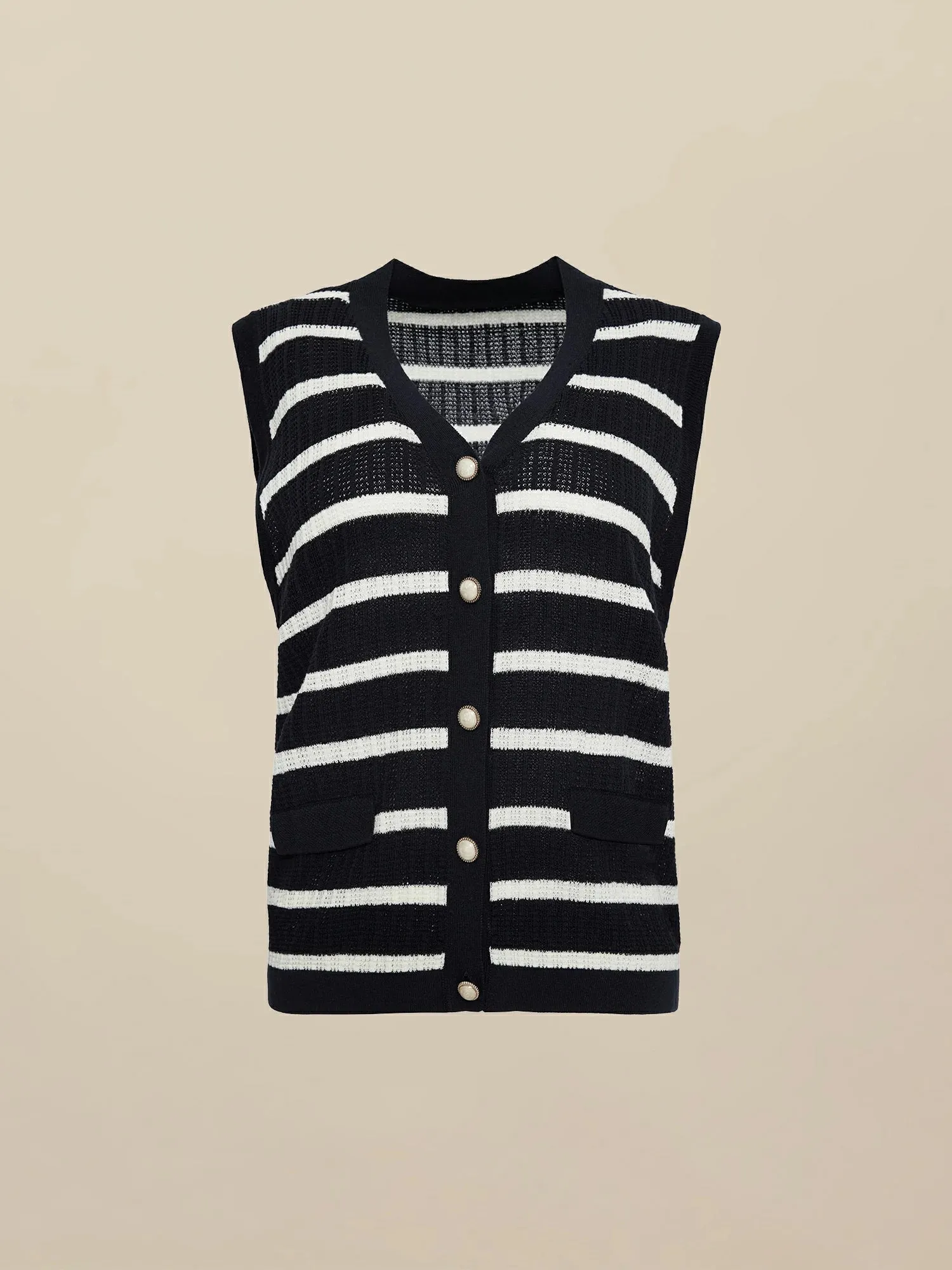 Amoretu Lyocell & Linen V-Neck Sleeveless Striped Knitted Vest