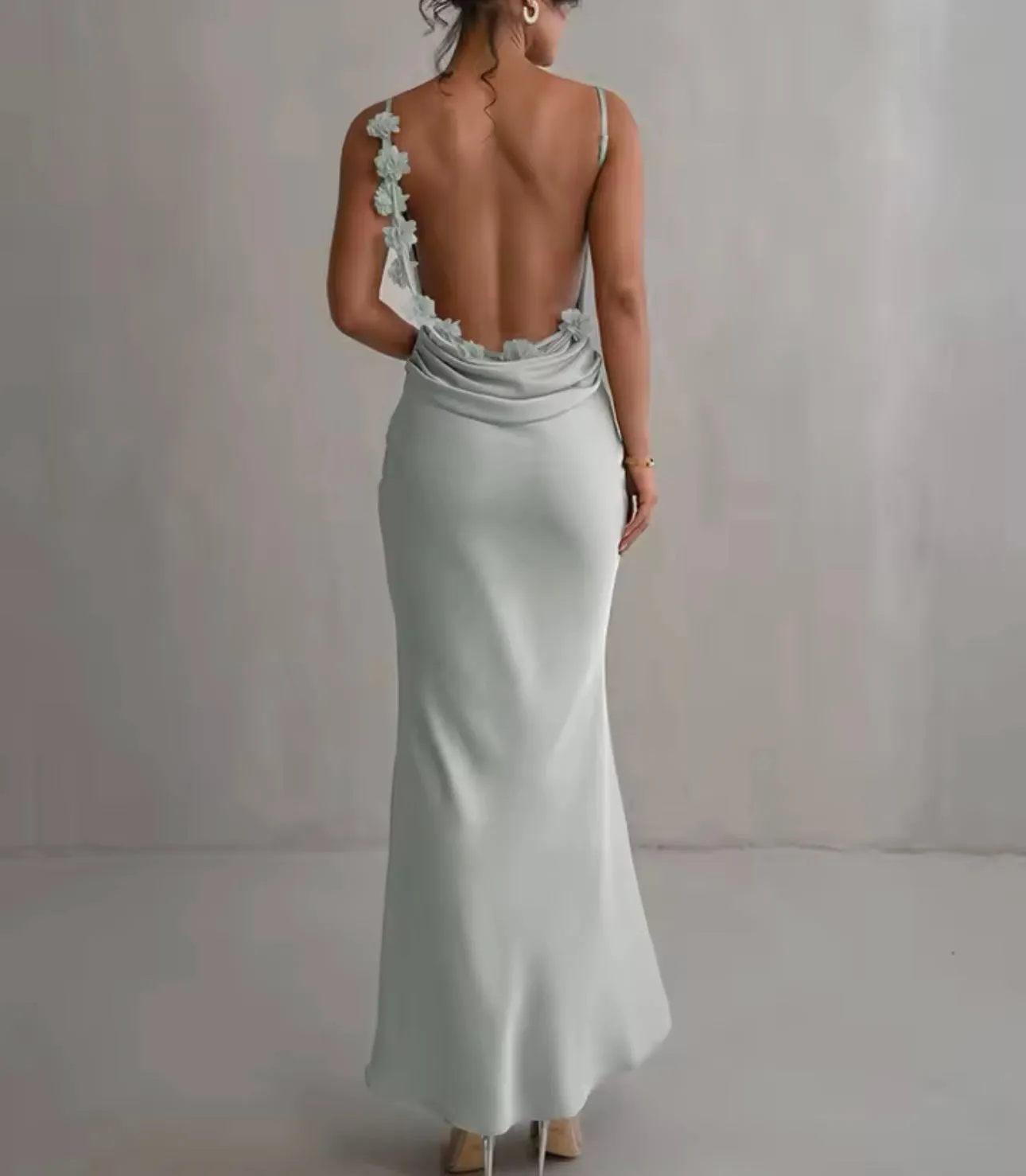 Angelina Satin Flower Back Maxi Dress