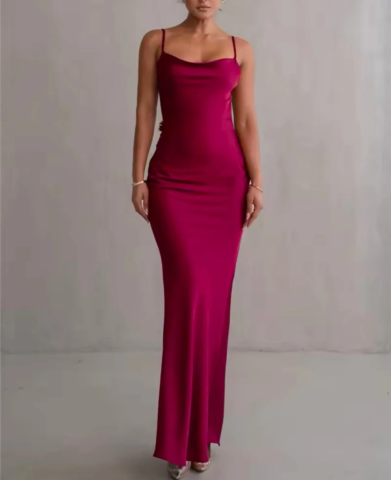 Angelina Satin Flower Back Maxi Dress