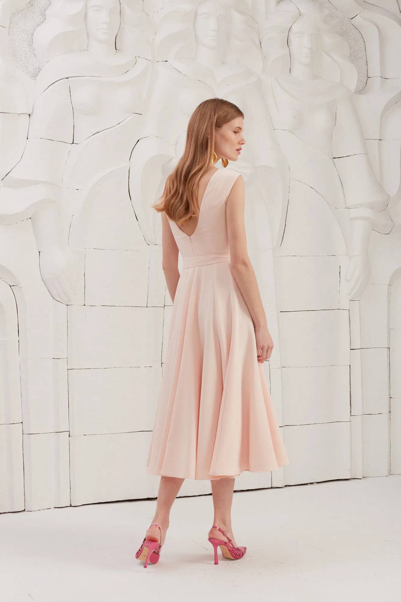 ARIOSE pastel pink midi dress