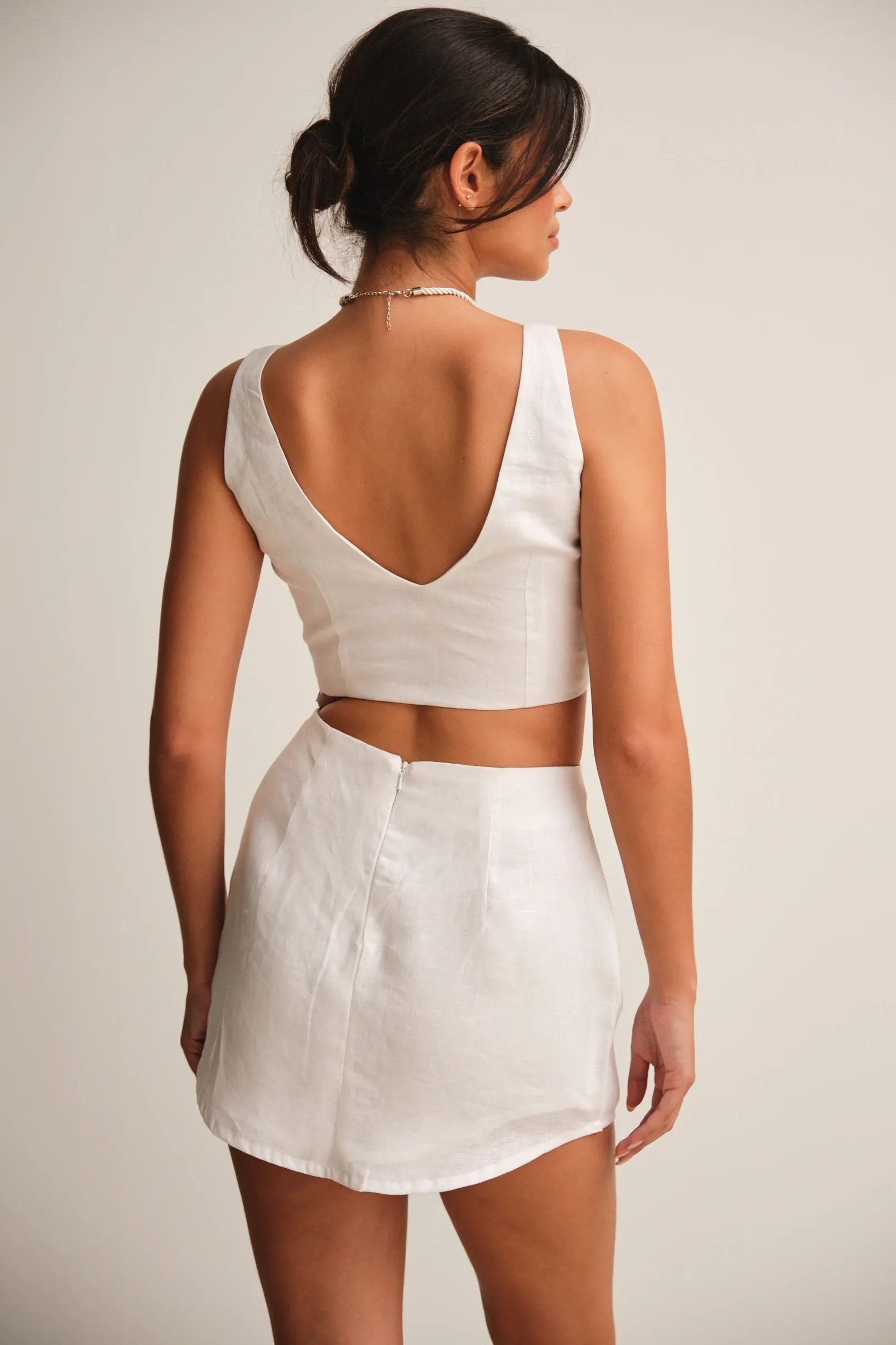 Aura Linen Crop Top White