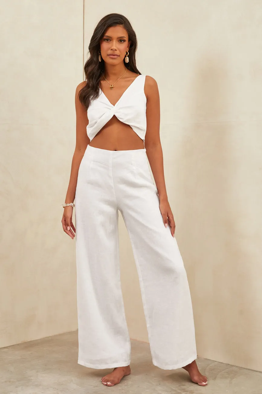 Aura Linen Crop Top White