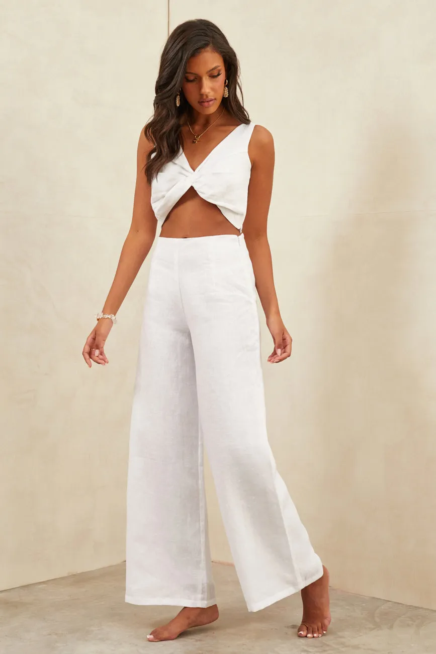 Aura Linen Crop Top White