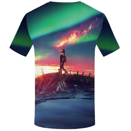 Aurora T shirts Men Flame T shirts Funny Colorful Tshirt Anime Art T-shirts Graphic Harajuku Shirt Print Short Sleeve Hip hop