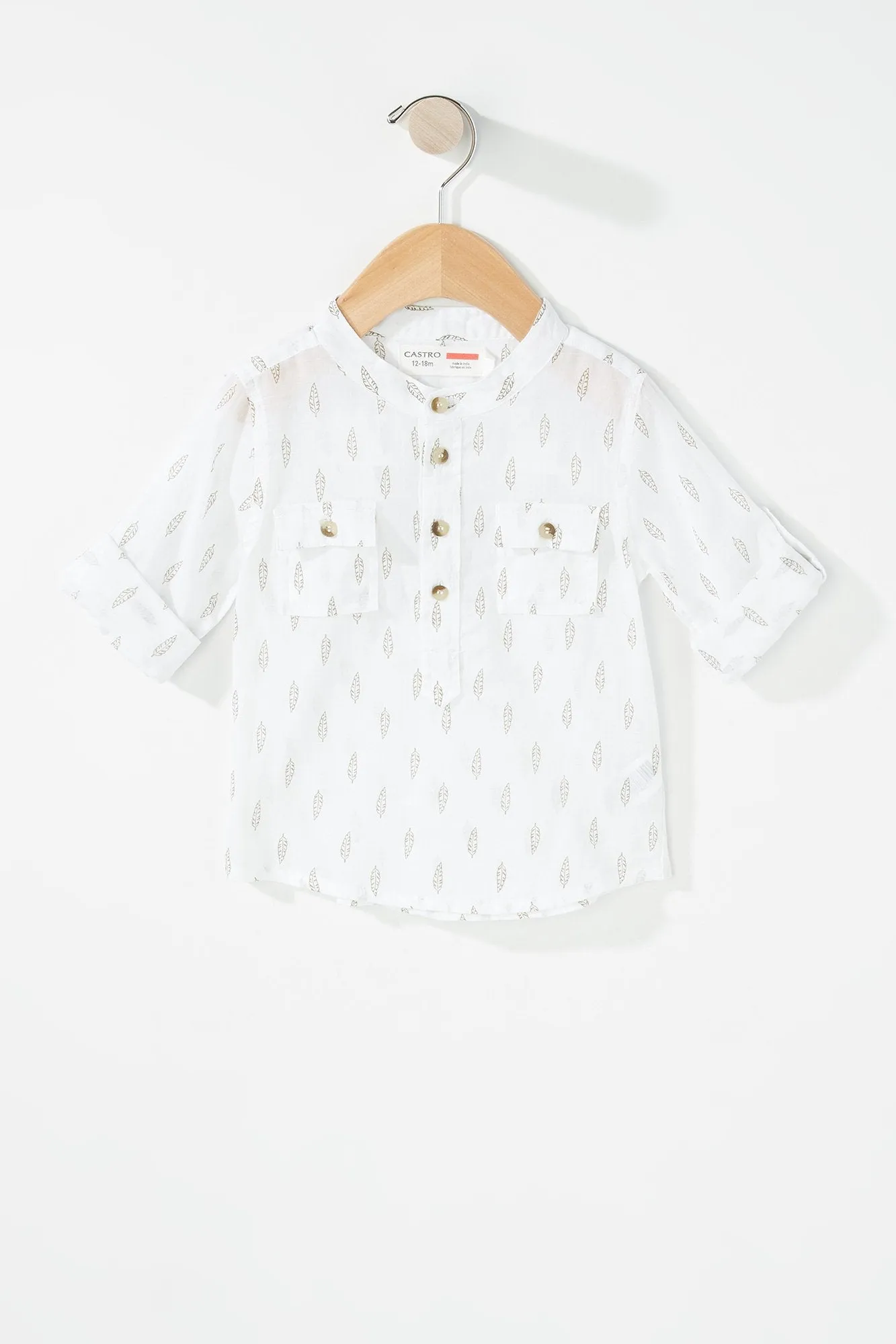 Baby Boy Feather Printed Henley Long Sleeve