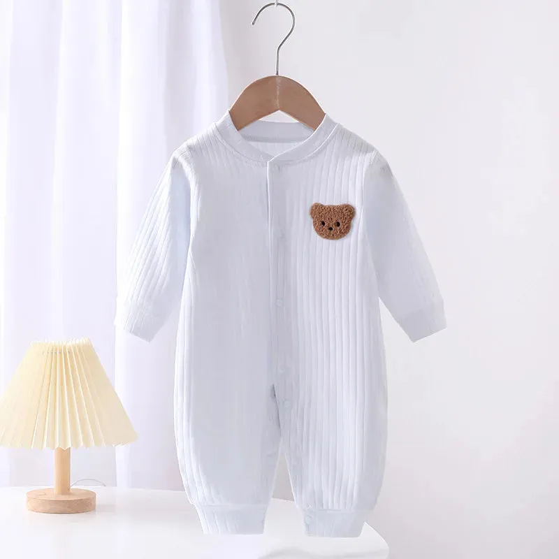 Baby Romper -Autumn Solid Color Cotton Bear Jumpsuit for Newborns 0-18M