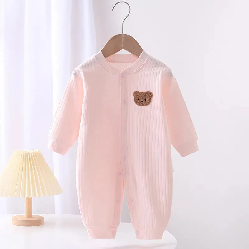 Baby Romper -Autumn Solid Color Cotton Bear Jumpsuit for Newborns 0-18M