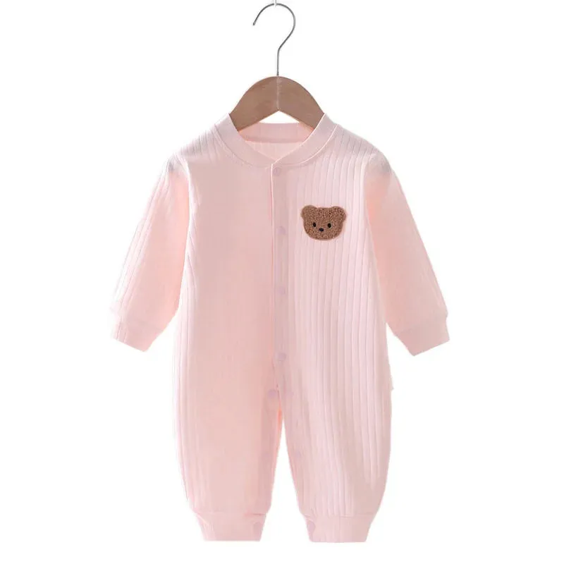 Baby Romper -Autumn Solid Color Cotton Bear Jumpsuit for Newborns 0-18M