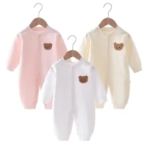 Baby Romper -Autumn Solid Color Cotton Bear Jumpsuit for Newborns 0-18M