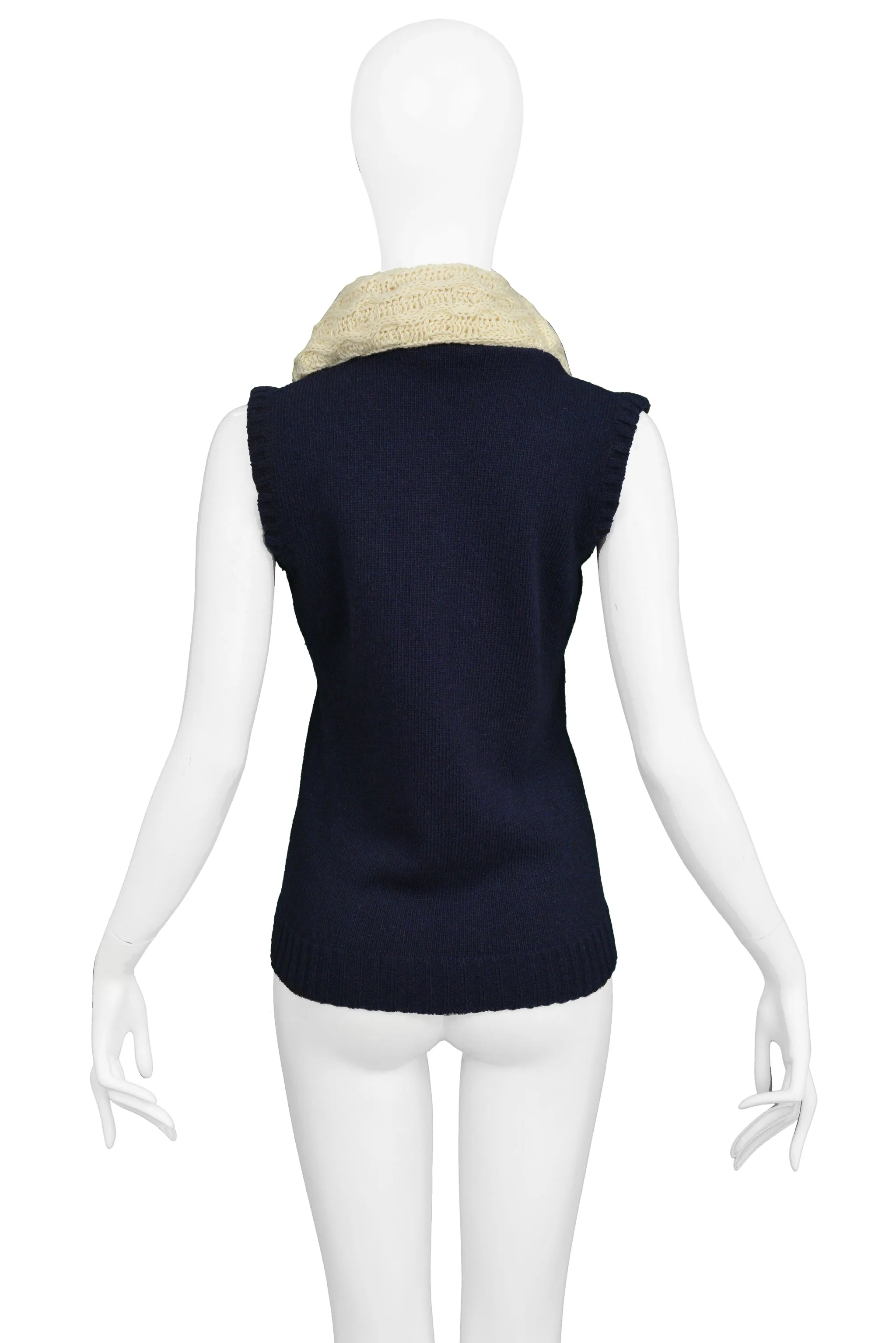 BALENCIAGA NAVY BLUE SWEATER VEST WITH GIANT COWL 2007