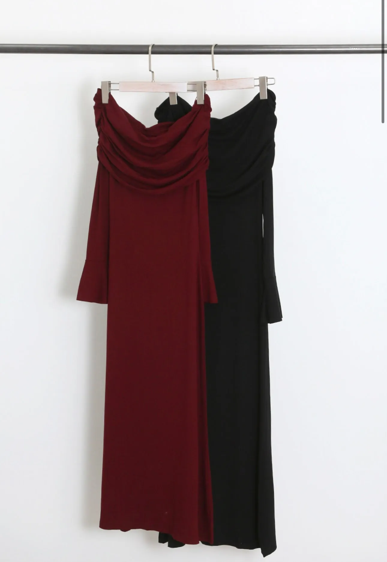 Bardot Maxi Dress With Flute Sleeve