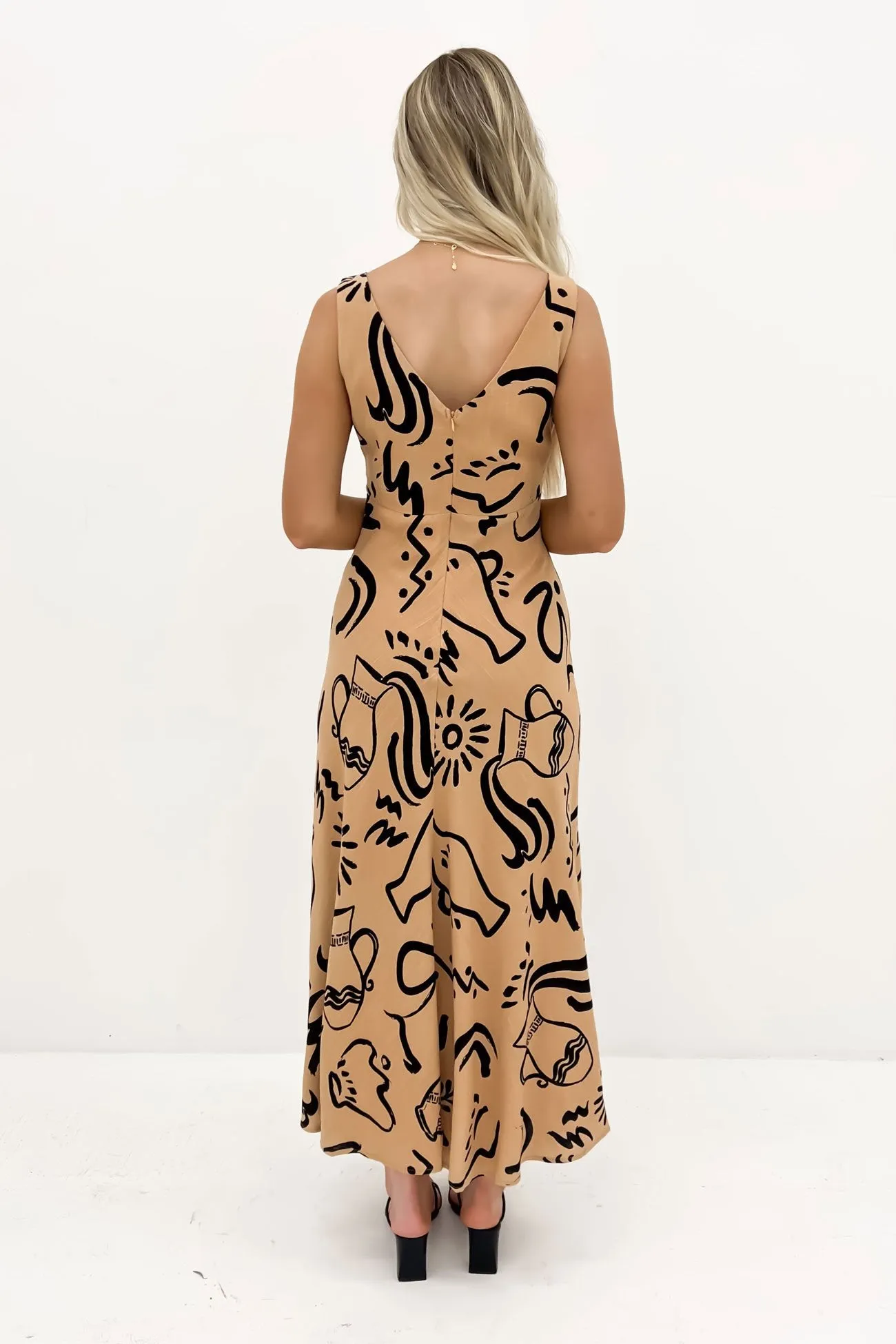 Bari Maxi Dress Tan Black