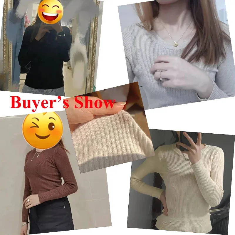 Basic Round Neck Knit Sweater Long-sleeved Solid Color Slim Fit