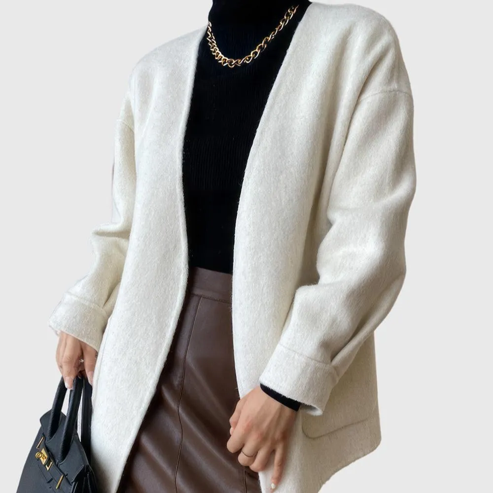 Beige Belted Cardigan with Pockets