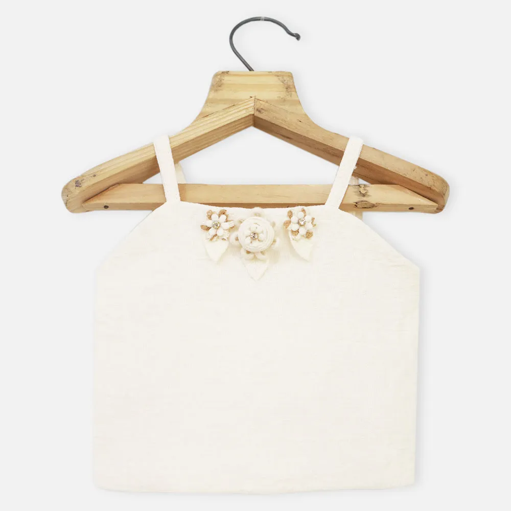 Beige Crop Top With Palazzo & Shrug