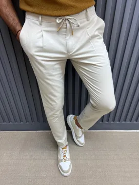 Beige Slim Fit Groom Wedding Linen Pants for Men | GentWith