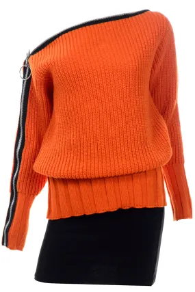 Betsey Johnson Punk Label Orange Chunky Knit Zipper Sweater W Mini Skirt