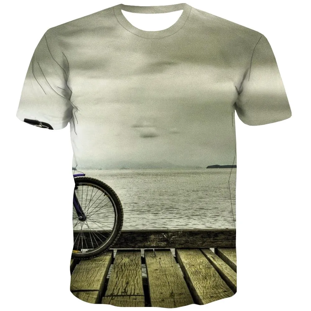 Bicycle T-shirt Men Metal T shirts Funny City Tshirt Printed Psychedelic T-shirts Graphic