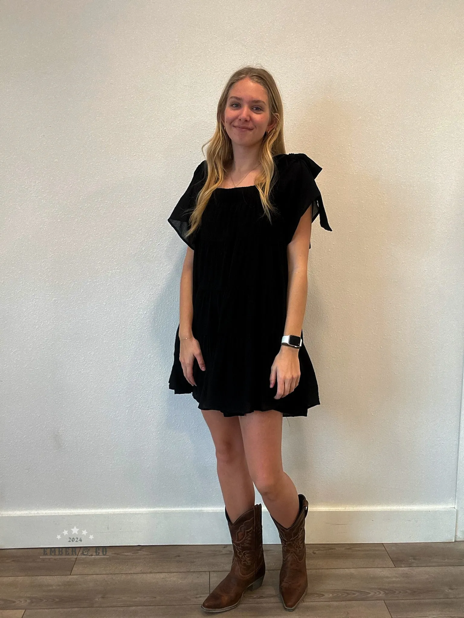 Black Babydoll Dress w/ Tie Sleeves