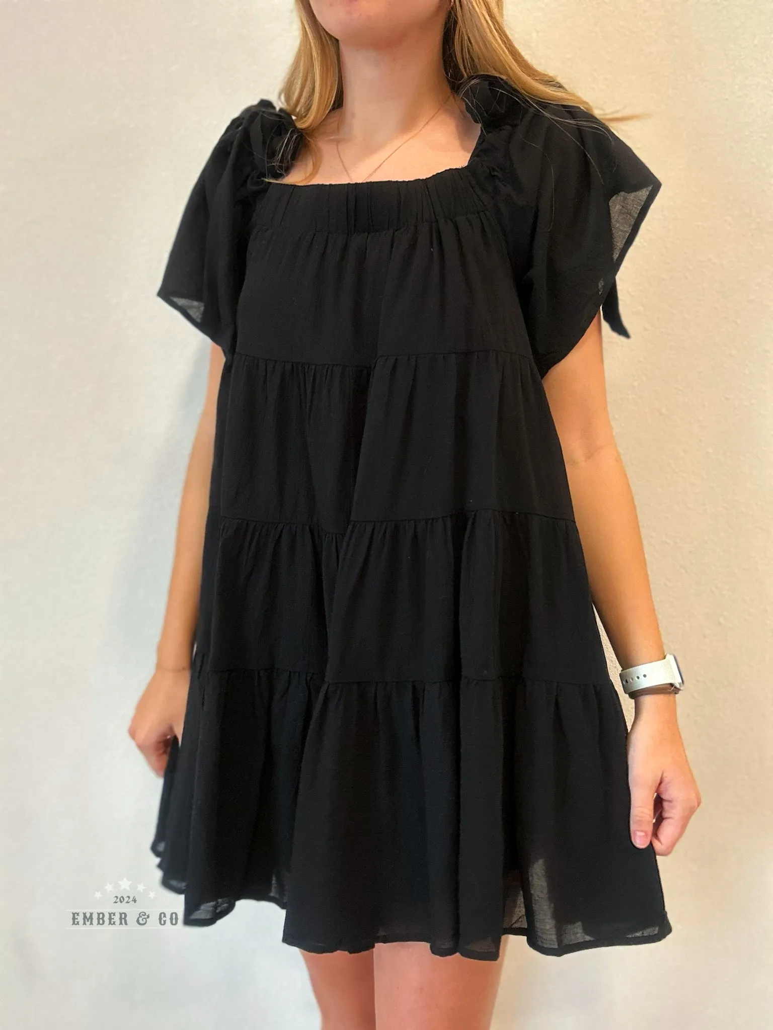 Black Babydoll Dress w/ Tie Sleeves