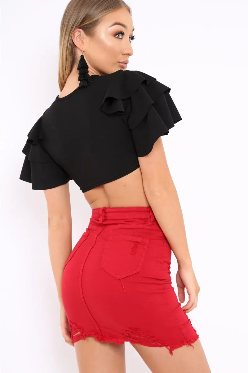 Black Crop Top Frill Arms - Jameila