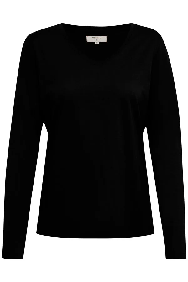 BLACK LONG SLEEVE V NECK T SHIRT