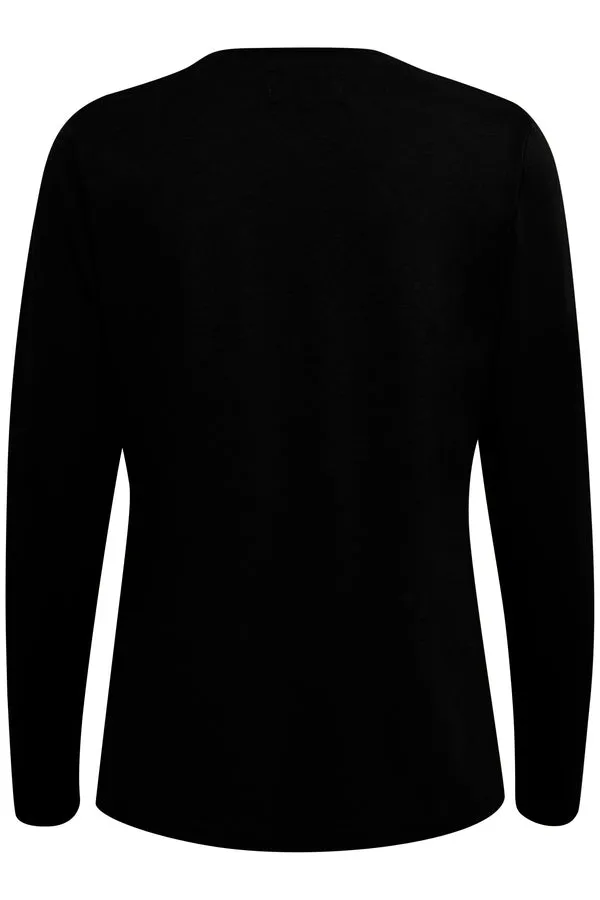 BLACK LONG SLEEVE V NECK T SHIRT