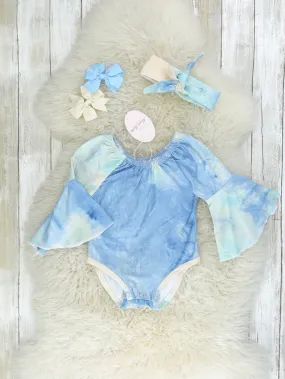 Blue Tie Dye Bell Sleeve Romper