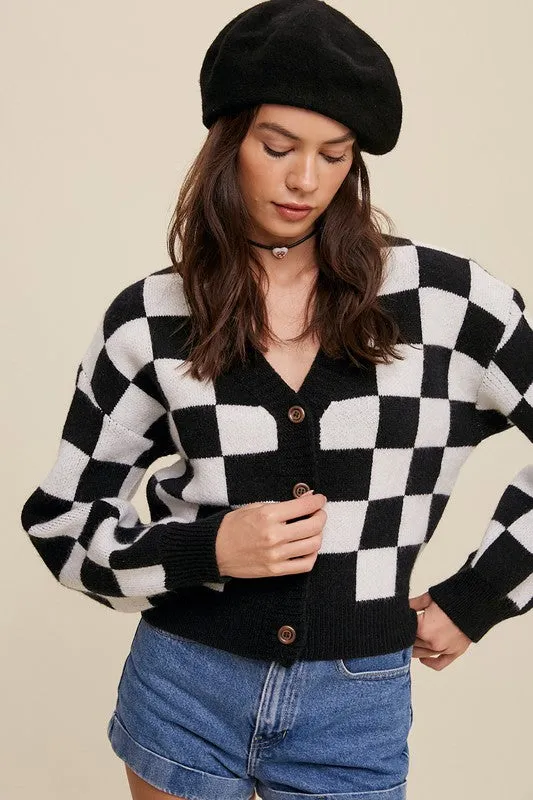 Bold Gingham Weaved Crop Cardigan