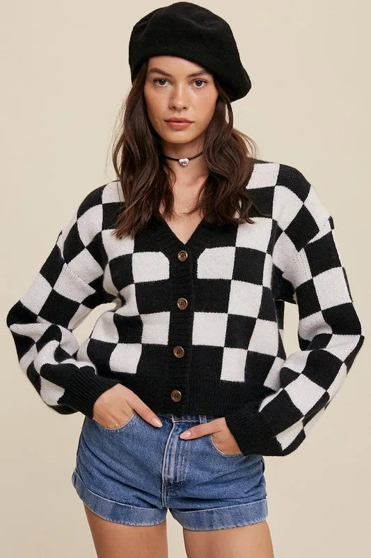 Bold Gingham Weaved Crop Cardigan