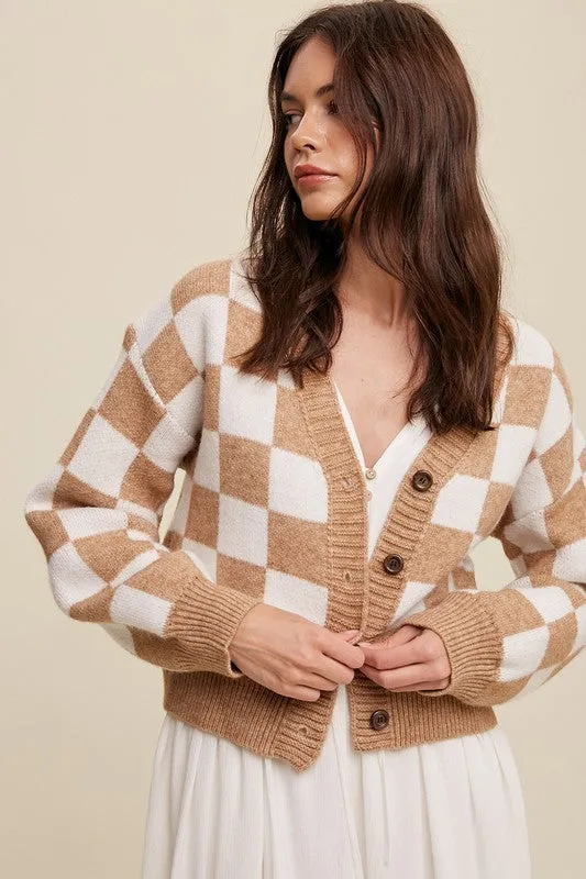 Bold Gingham Weaved Crop Cardigan