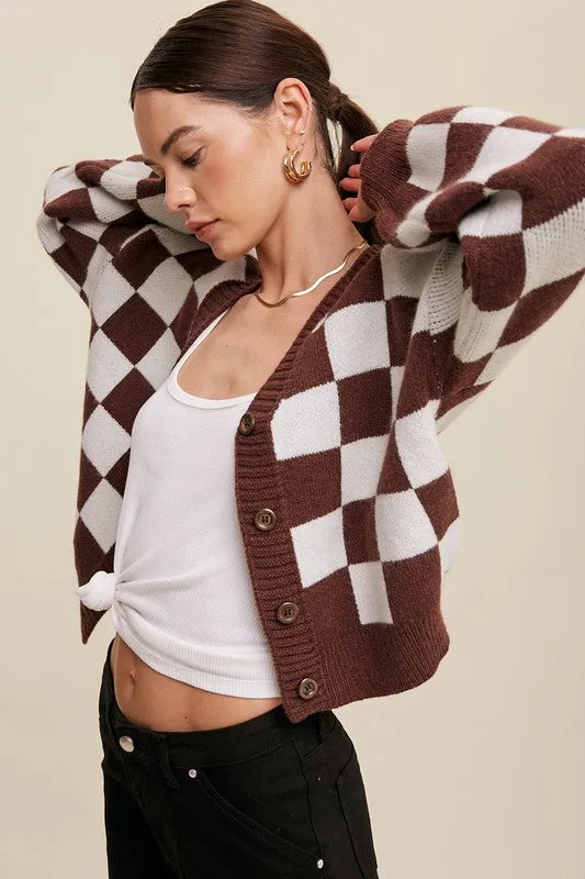 Bold Gingham Weaved Crop Cardigan