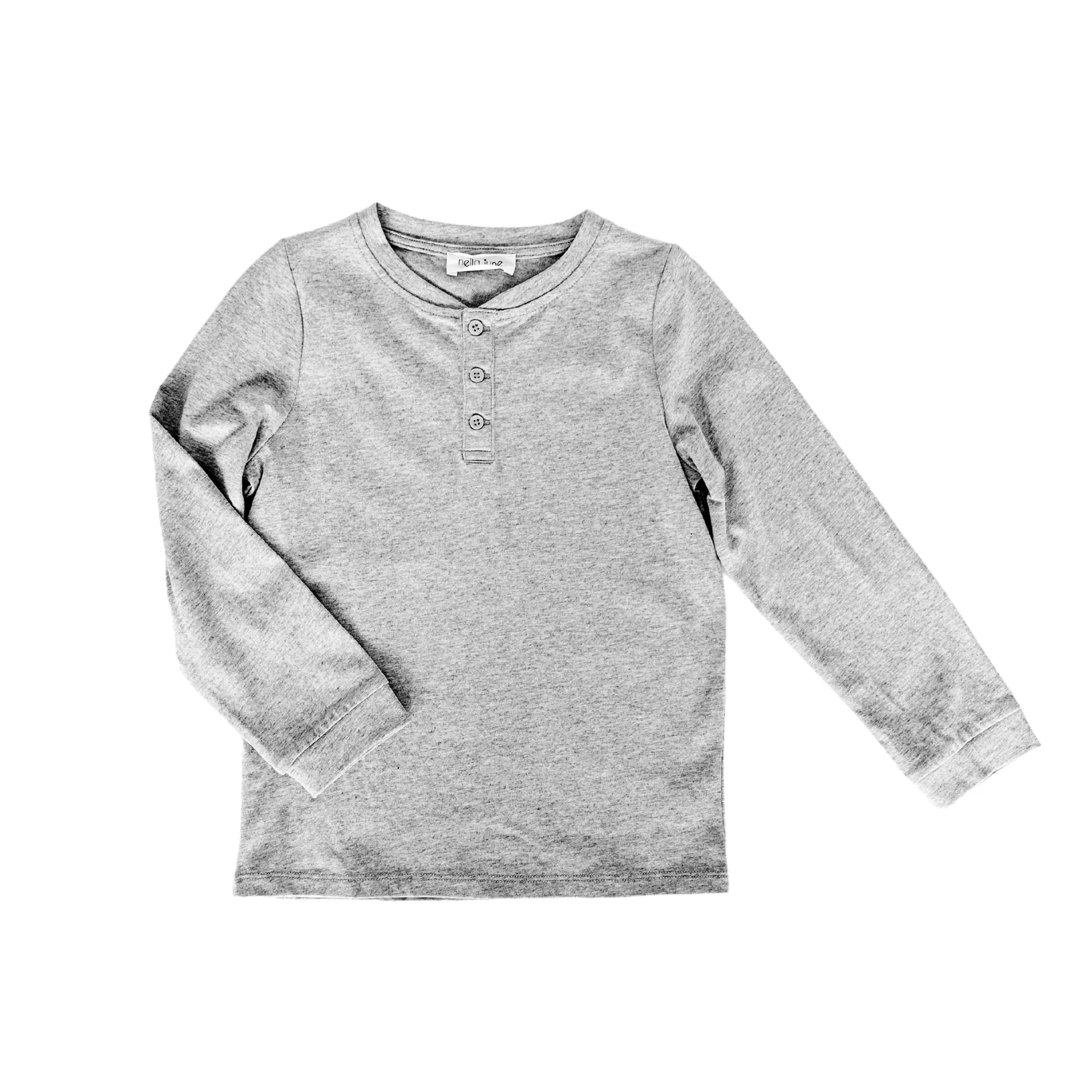 Boys' Long Sleeve Henley in Heather Gray