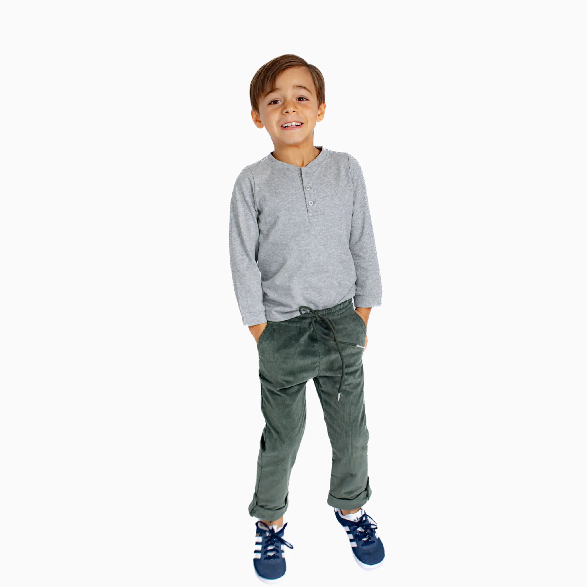 Boys' Long Sleeve Henley in Heather Gray