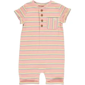 Camborne Dusty Pink Multi Striped Henley Romper - Select Size